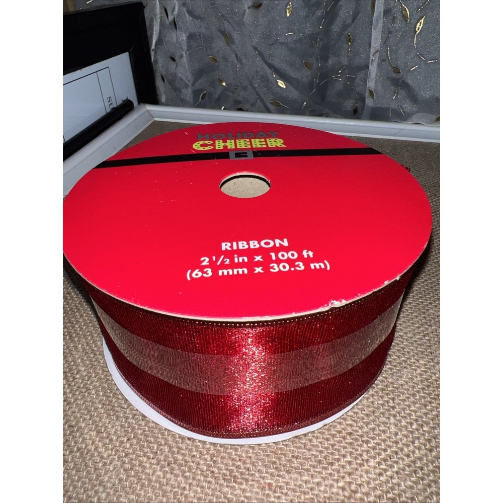 Jo-Ann Holiday Cheer Red Shiny Christmas Ribbon 2.5in x 100ft Wire-Edged RB08